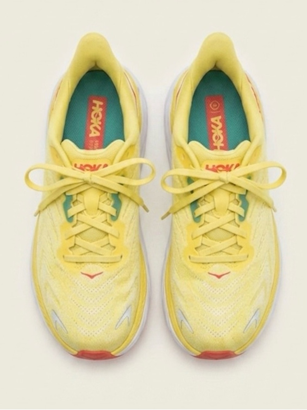 Hoka Yellow and White Running Shoes